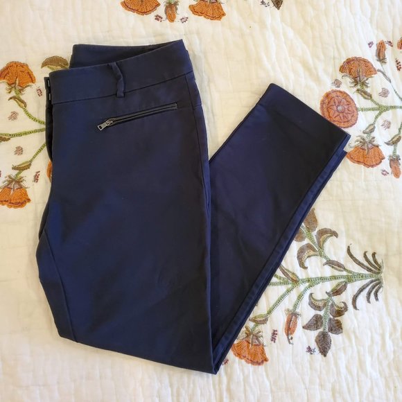 Ann Taylor Pants - Ann Taylor Navy Blue faux leather trim ankle pants